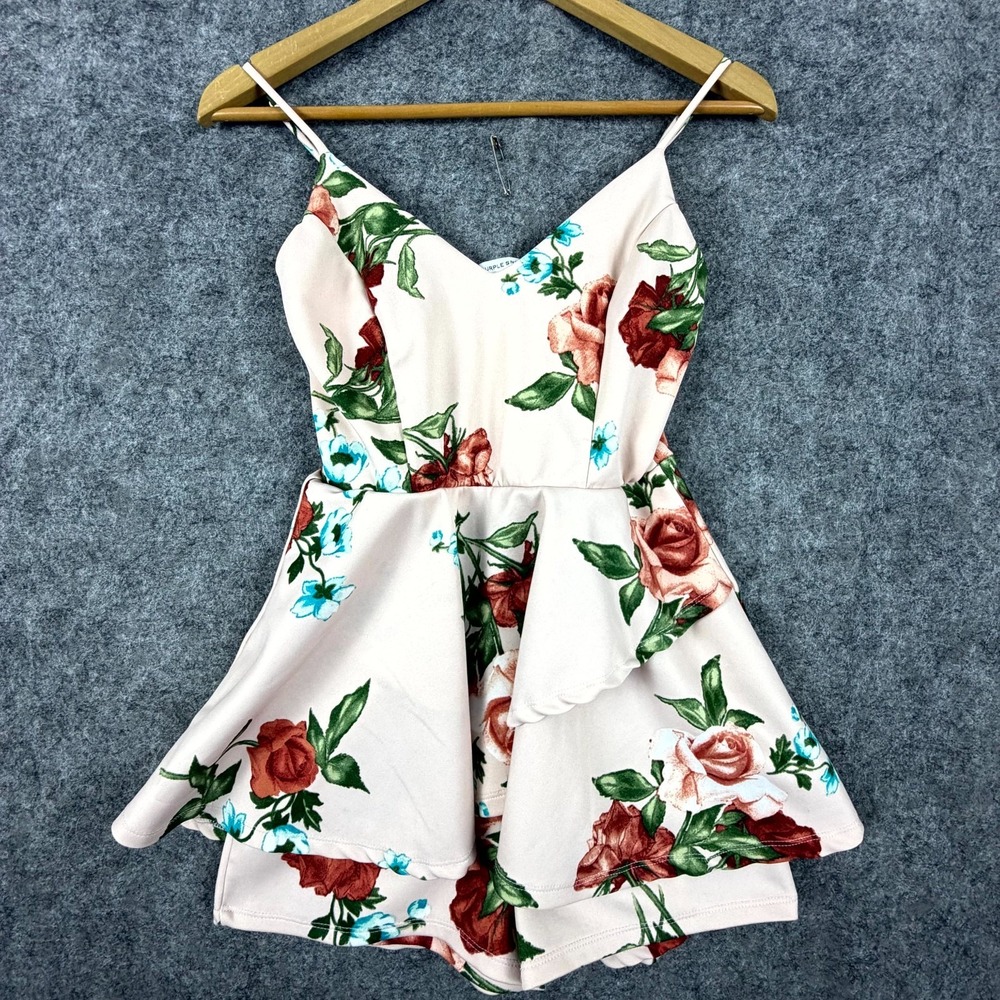 Purple Snow Romper Women M Pink Floral Print Stretch Spaghetti Strap Playsuit